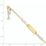 14k Two-tone Baby Polished and Textured Cross w/1in ext. ID Bracelet