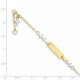 14k Two-tone Baby Polished and Textured Cross w/1in ext. ID Bracelet