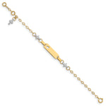14K Two-tone Baby Polished and Textured Cross w/1in ext. ID Bracelet