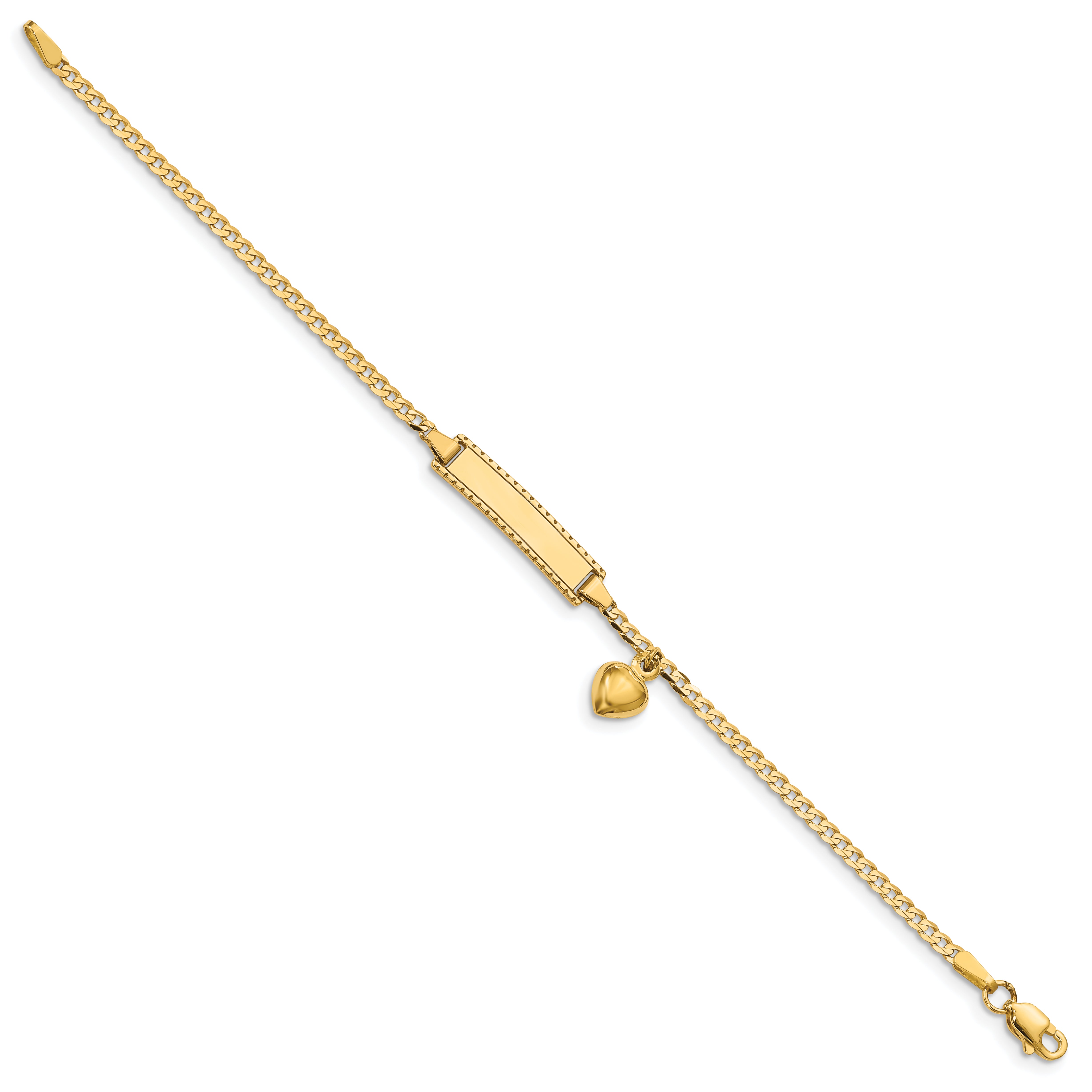14K Childrens Heart Dangle Curb Link ID Bracelet