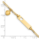 14k Cut-out Heart w/Dangling Heart Childrens Curb Link ID Bracelet