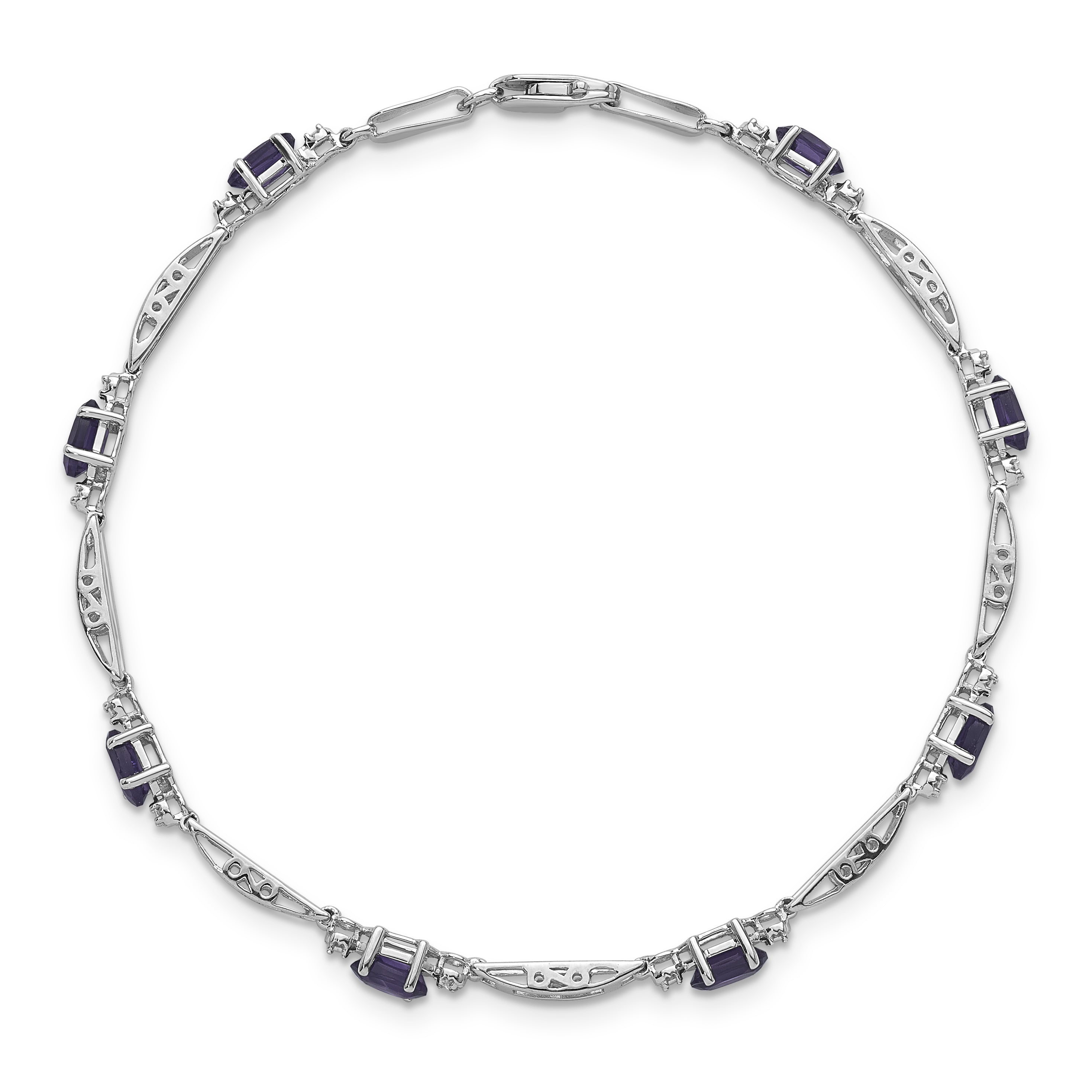 14k White Gold Diamond and Amethyst Bracelet