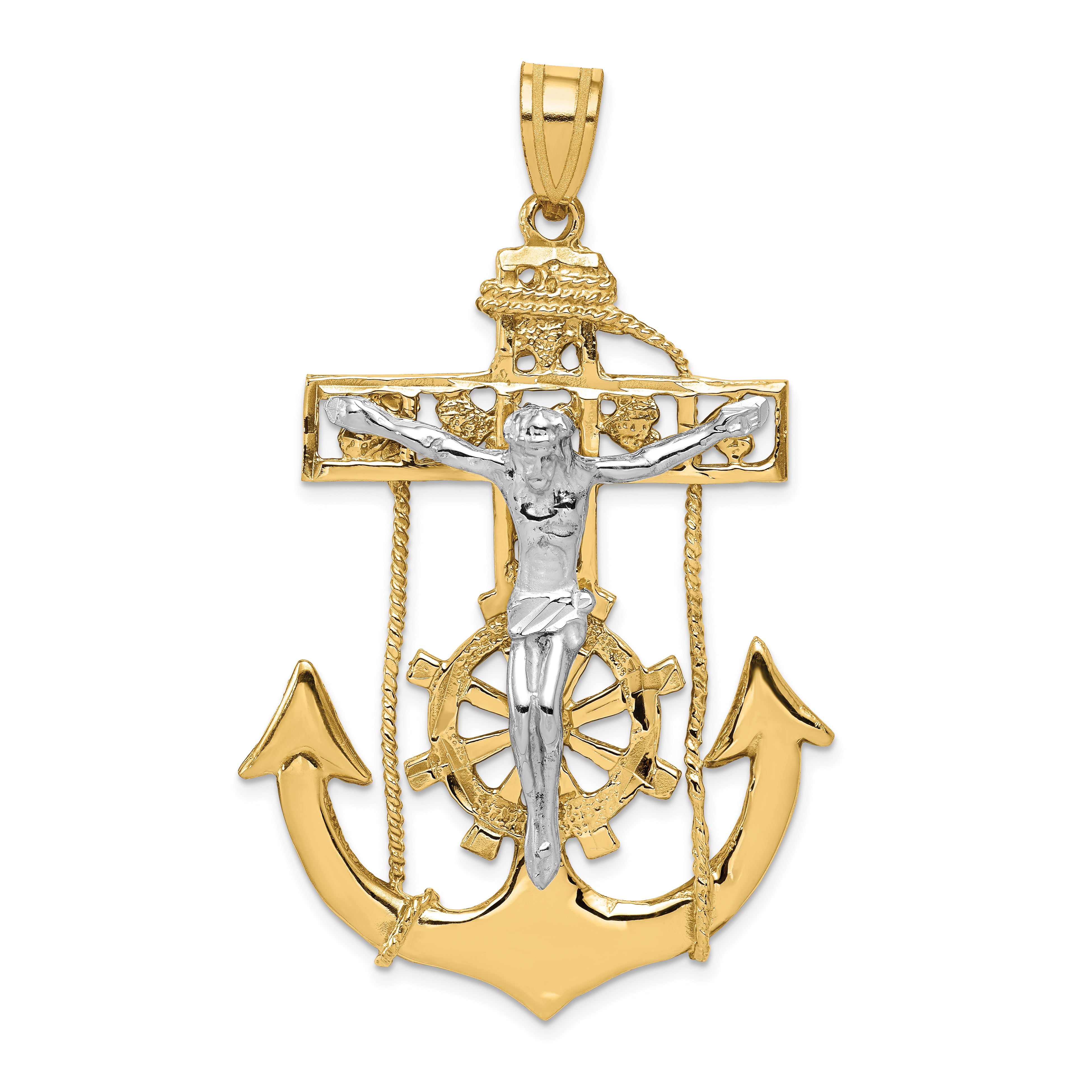 14k Two-tone Mariners Crucifix Pendant