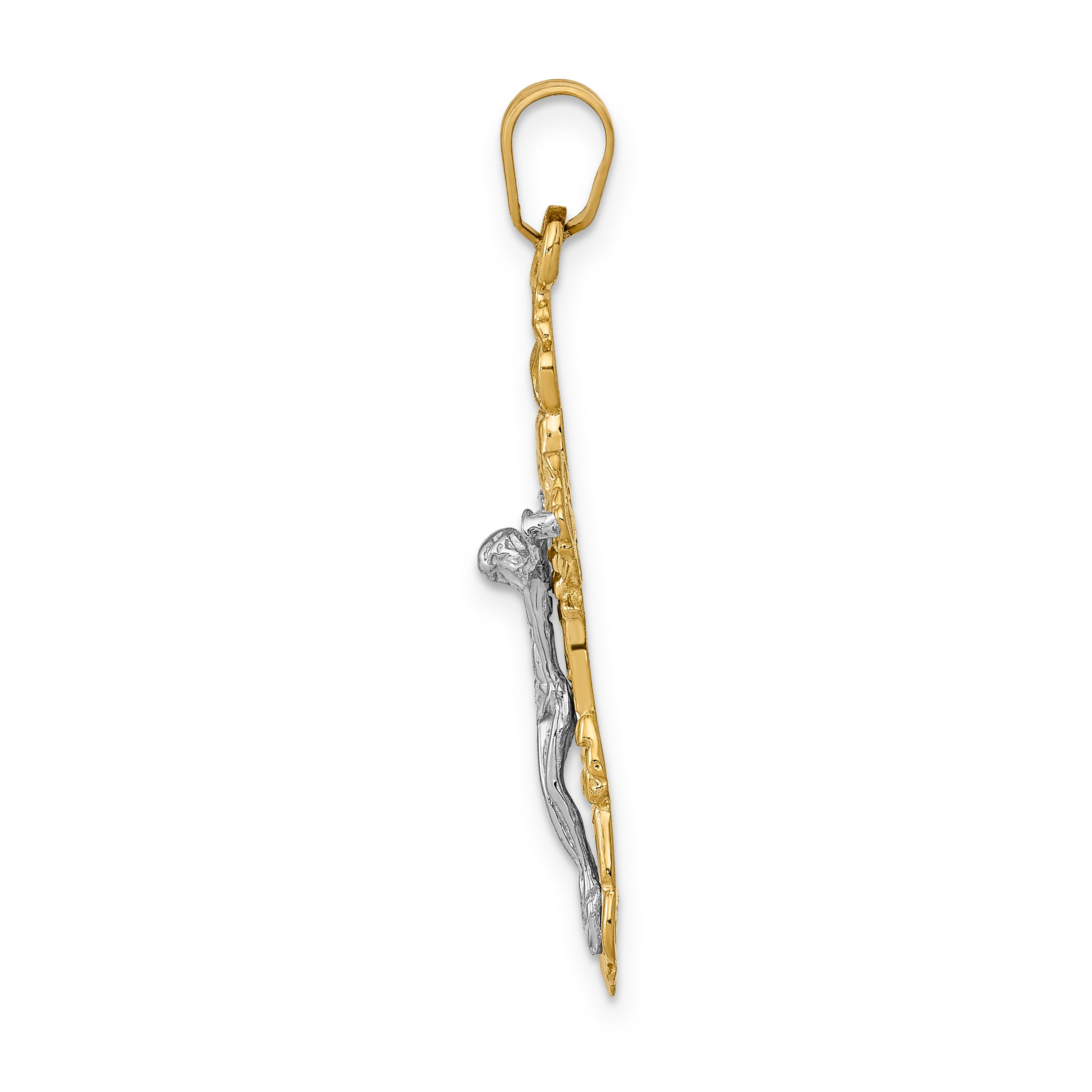 14k Two-tone Fleur De Lis Crucifix Pendant