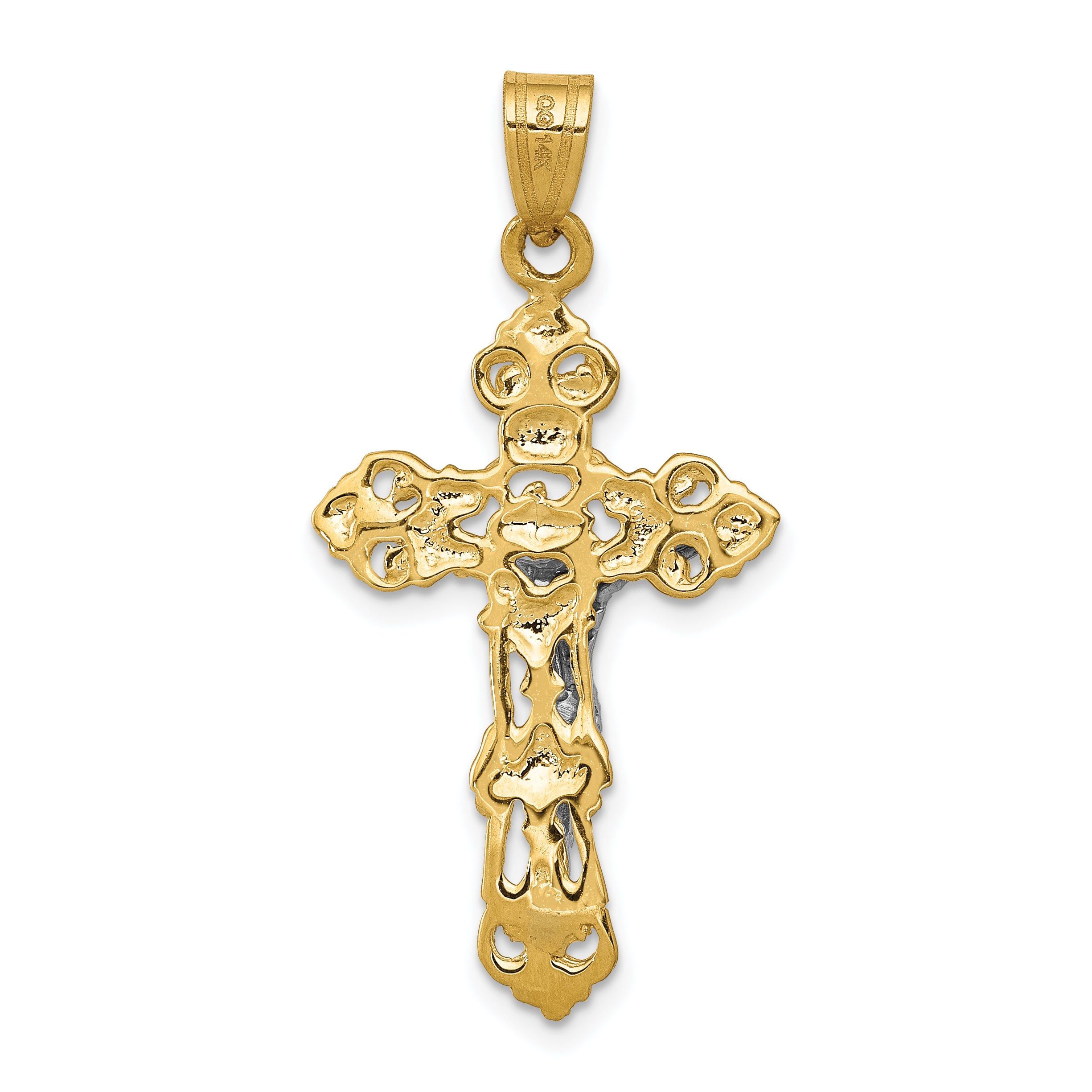 14k Two-tone Fleur De Lis Crucifix Pendant