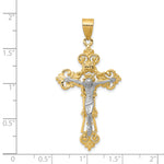 14k Two-tone INRI Fleur De Lis Crucifix Pendant