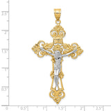 14k Two-tone INRI Fleur De Lis Crucifix Pendant