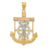 14k Tri-color Diamond-cut w/Textured Mariners Crucifix Pendant