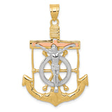 14k Tri-color Diamond-cut w/Textured Mariners Crucifix Pendant
