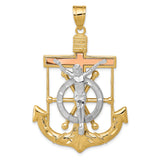 14k Tri-color Diamond-cut w/Textured Mariners Crucifix Pendant
