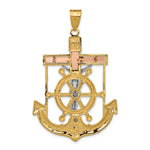 14k Tri-color Diamond-cut w/Textured Mariners Crucifix Pendant