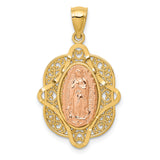14k Two-tone Rose Virgin Mary Pendant