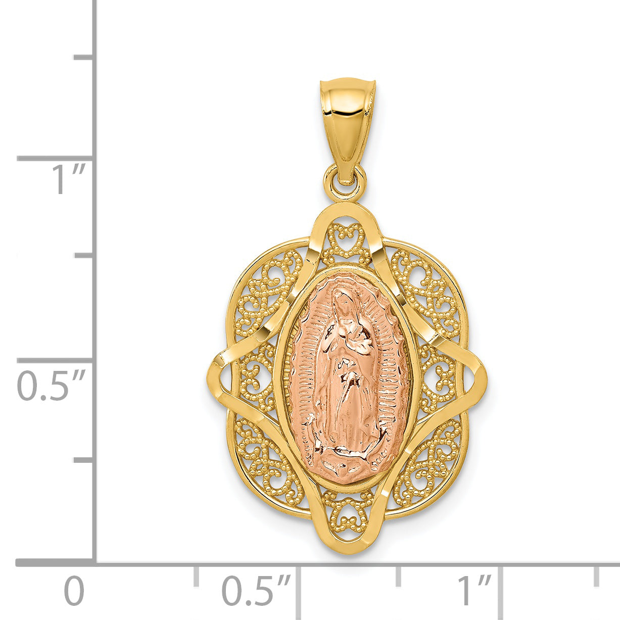 14k Two-tone Rose Virgin Mary Pendant