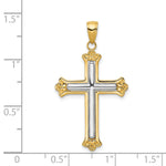 14K w/Rhodium Budded Yellow Cross Frame Pendant