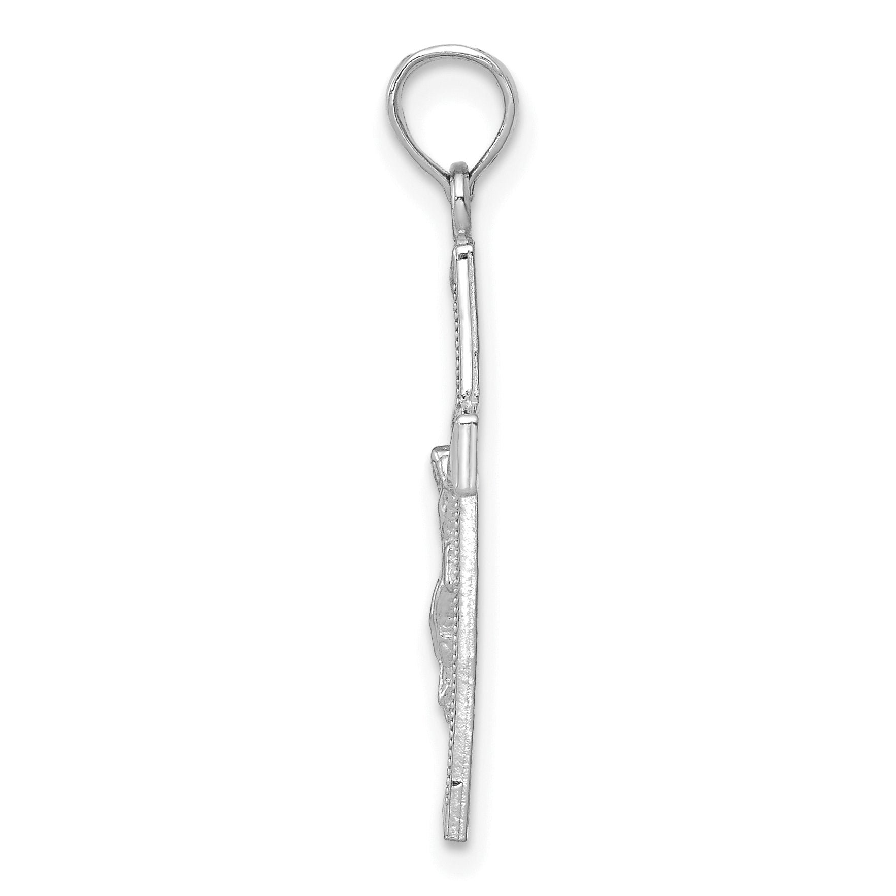 14K White Gold Beveled Tipped Crucifix Pendant