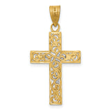 14K Two-Tone D/C Small Block Filigree Crucifix Pendant