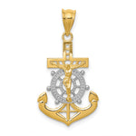 14k w/Rhodium Diamond-cut Mariners Crucifix Pendant