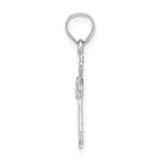 14K White Gold Small Cross w/Flower Pendant