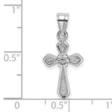 14K White Gold Small Cross w/Flower Pendant