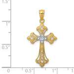 14K w/Rhodium Diamond-Cut Cross Pendant