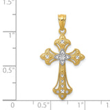 14K w/Rhodium Diamond-Cut Cross Pendant