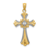 14K w/Rhodium Diamond-Cut Cross Pendant