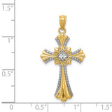 14K w/Rhodium Diamond-Cut Cross Pendant