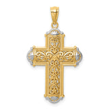 14K White Rhodium D/C Reversible Cross Pendant