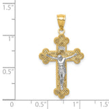 14K Two-Tone w/Rhodium Inri Budded Crucifix