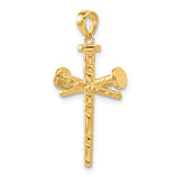 14K Polished and Textured Nails Cross Pendant