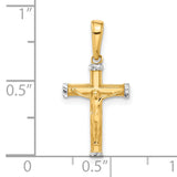 14k and White Rhodium D/C Crucifix Cross Pendant