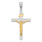 14K Two-tone Polished and Diamond-cut Crucifix Pendant