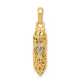 14K w/ White Rhodium Mezuzah W/Shin Charm