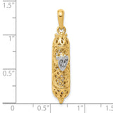 14K w/ White Rhodium 3D Mezuzah W/Shin Charm