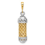 14K Two-Tone 3D Mezuzah W/Shin Charm
