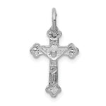 14k White Gold  Satin Diamond-cut Crucifix Charm