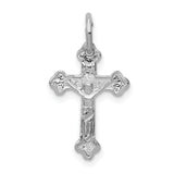 14k White Gold  Satin Diamond-cut Crucifix Charm