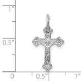 14k White Gold  Satin Diamond-cut Crucifix Charm