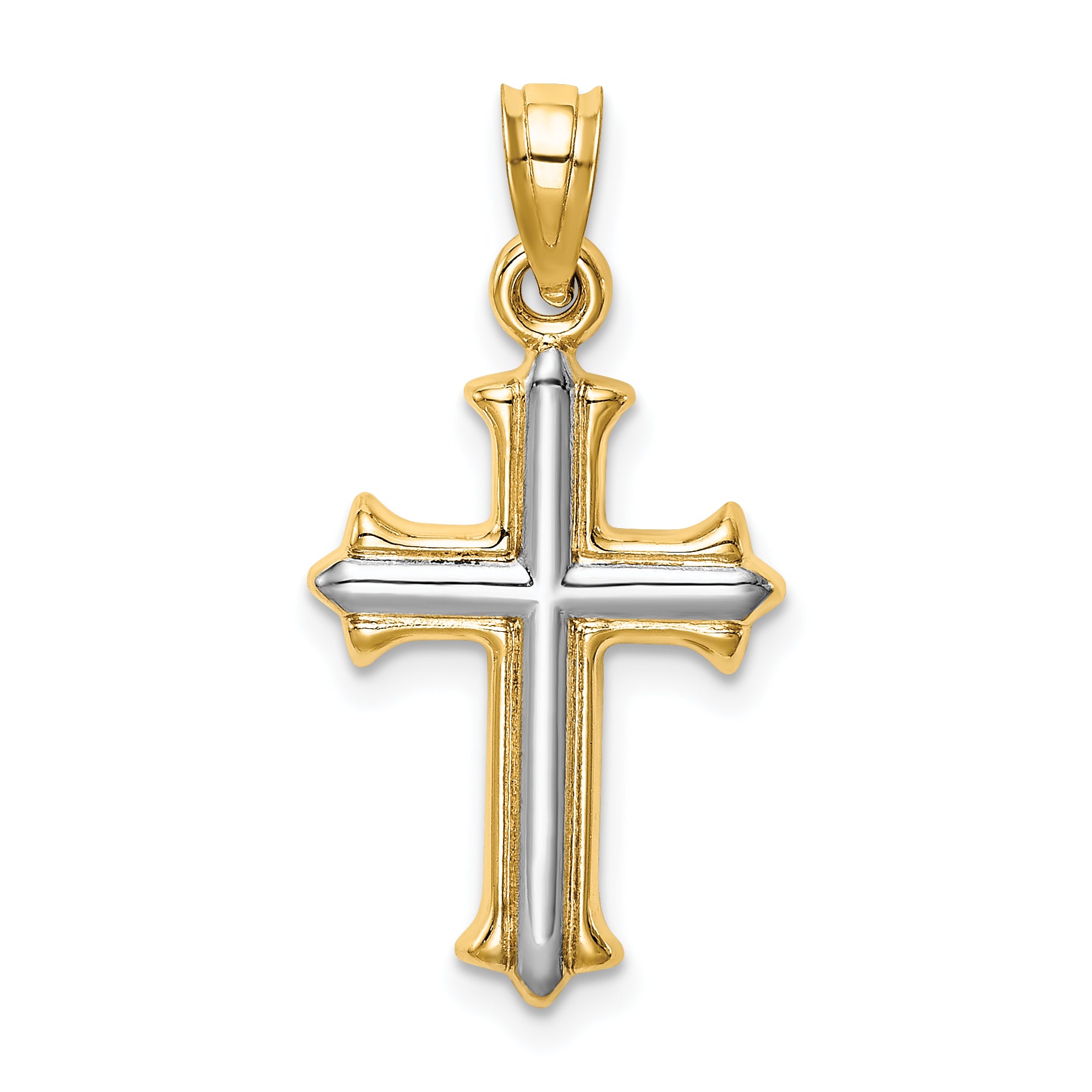 14k w/Rhodium Reversible Hollow Cross Pendant