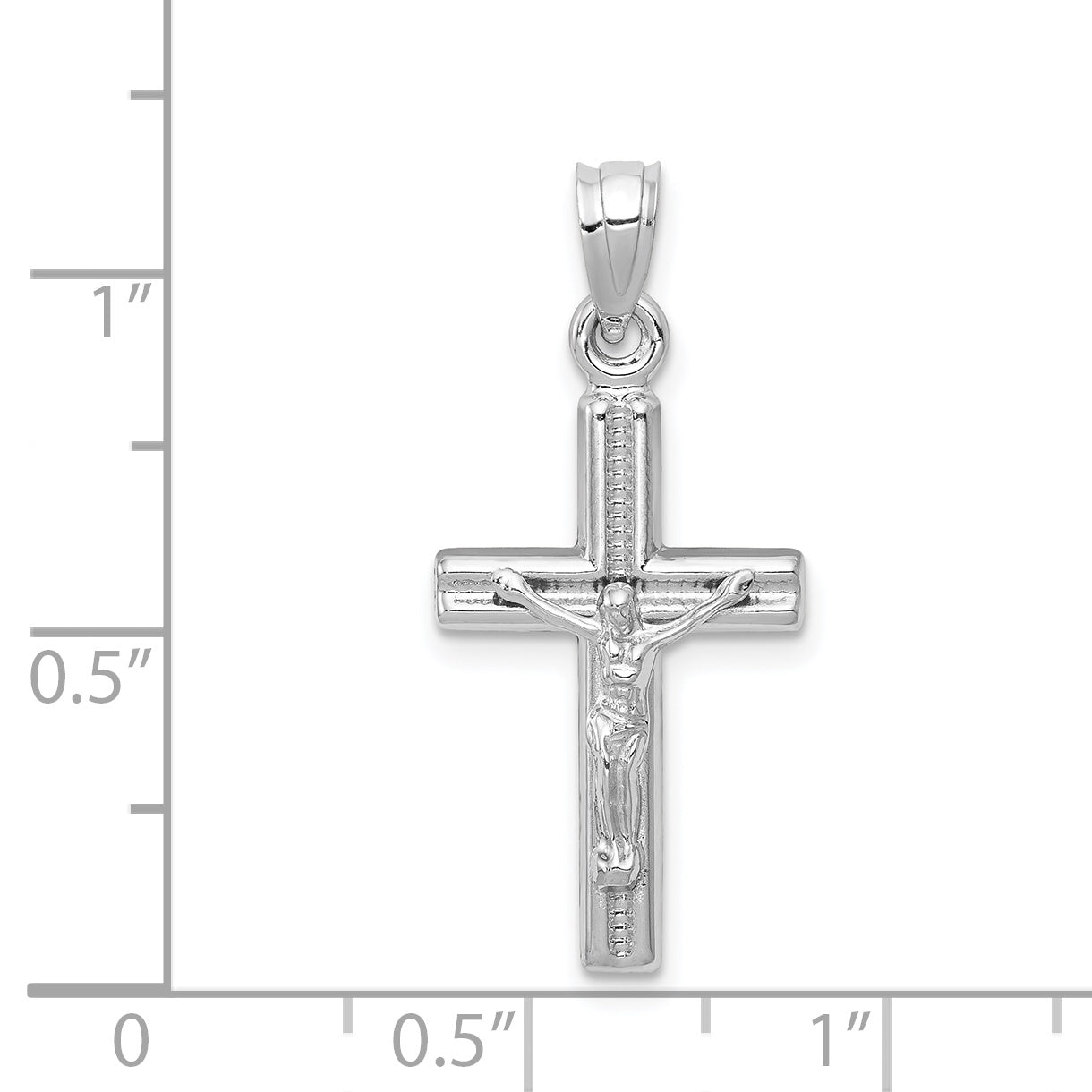 14k White Gold Hollow Crucifix Pendant