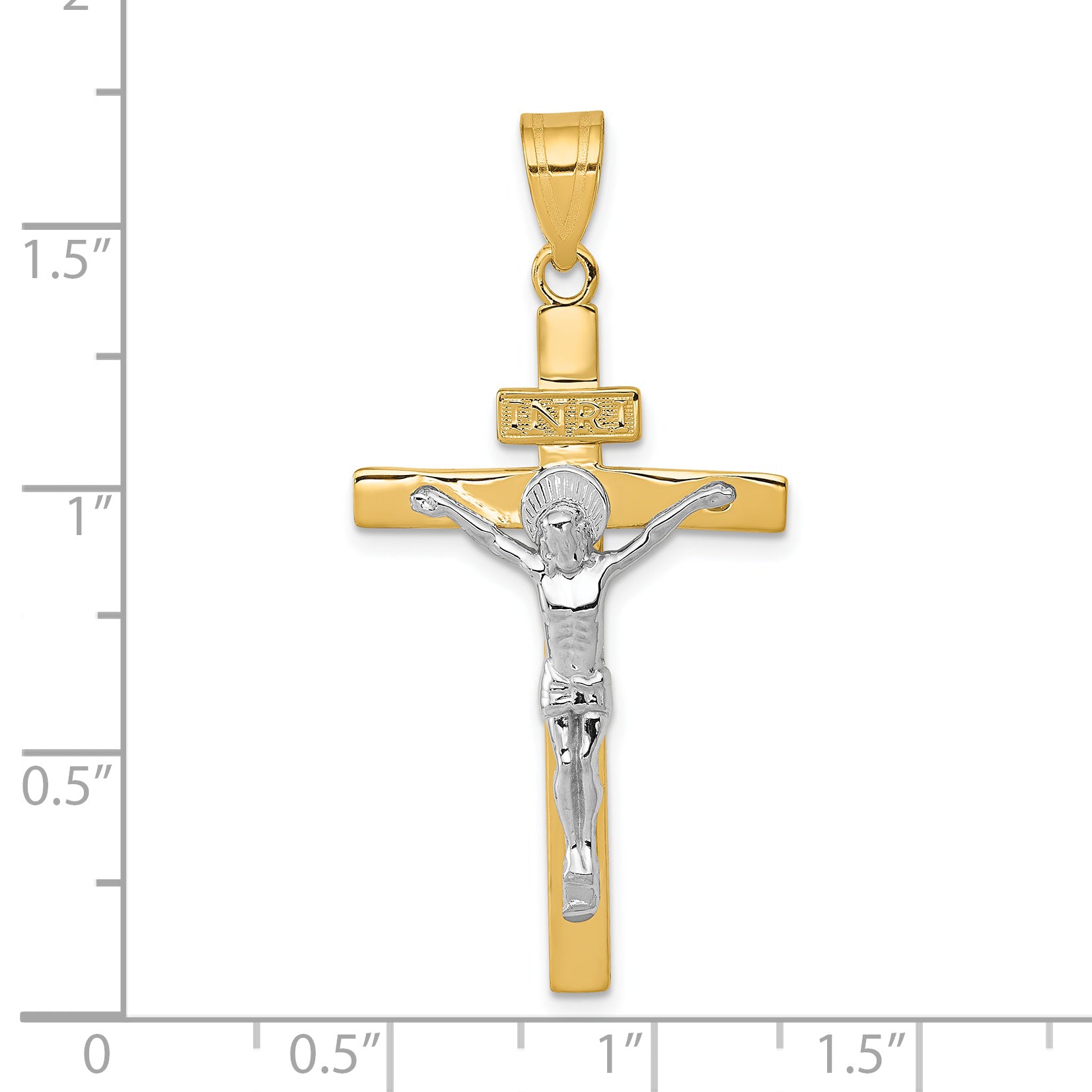 14K Two-tone INRI Crucifix Pendant