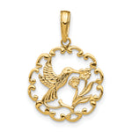 14K Hummingbird w/Flower in Frame Pendant