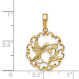 14K Hummingbird w/Flower in Frame Pendant