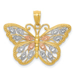 14k w/White and Rose Rhodium Diamond-cut Butterfly Pendant