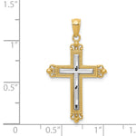 14K w/Rhodium Diamond Cut Cross Pendant