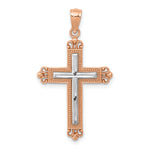 14K Rose Gold w/Rhodium Diamond-Cut Cross Pendant