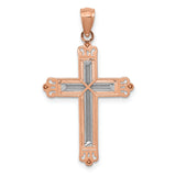 14K Rose Gold w/Rhodium Diamond-Cut Cross Pendant