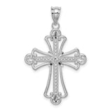 14K White Polished Diamond-cut Textured Cross Pendant