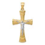 14K Two-tone Brushed & Polished Greek Key Crucifix Pendant