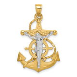 14K Two-tone Polished/Satin D/C Mariner Crucifix Pendant